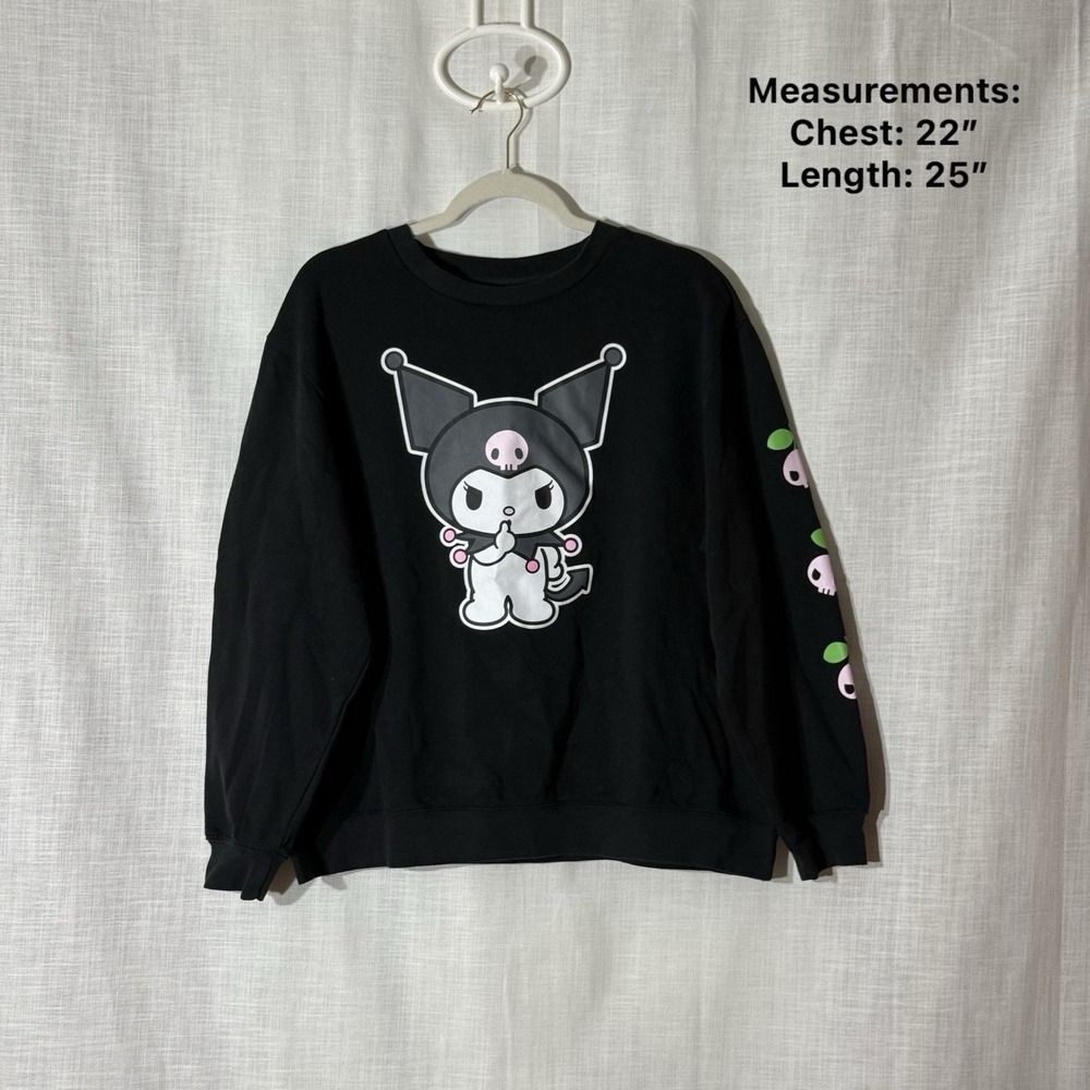 Sanrio Kuromi Womens Sweatshirt Black Graphic Crewneck L Pullover Cotton‎ Blend
